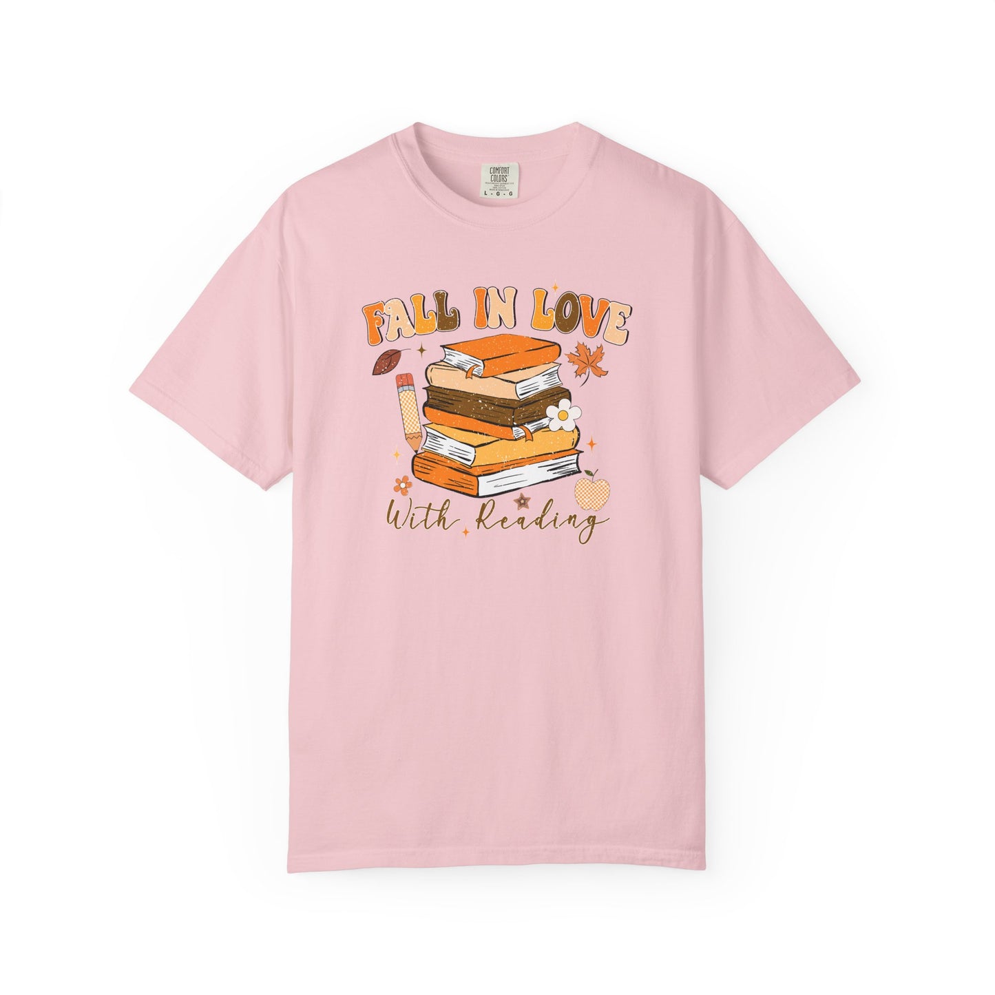 Fall in Love with Reading Shirt | Distressed Book Lover Tee | Custom Color Autumn Teacher T-Shirt | Cozy Reading Graphic Tee