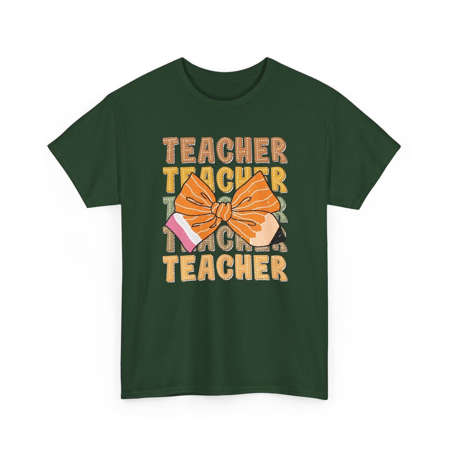 Teacher Teacher Teacher Bow Shirt | Gildan Fall Teacher T-Shirt | Cute Autumn Teacher Outfit | Teacher Appreciation Gift Tee