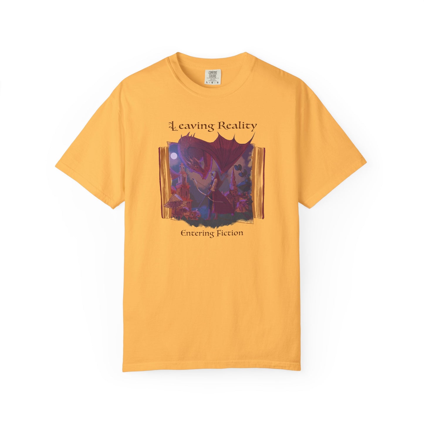 Comfort Colors Book Shirt | Leaving Reality Entering Fiction T-Shirt | Book Lover Graphic Tee | Unisex Reading Gift