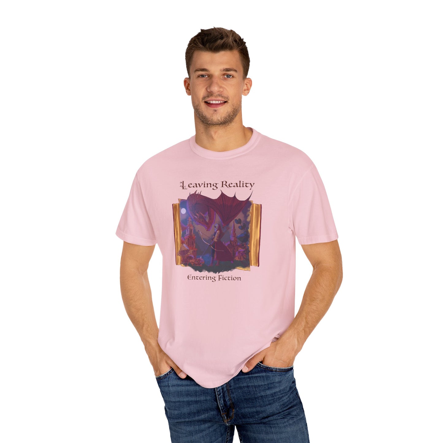 Comfort Colors Book Shirt | Leaving Reality Entering Fiction T-Shirt | Book Lover Graphic Tee | Unisex Reading Gift