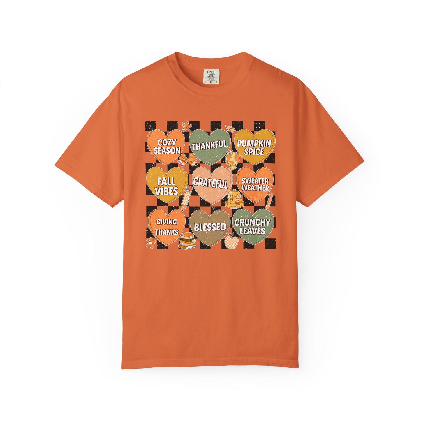 Comfort Colors Fall Shirt | Candy Hearts Distressed T-Shirt | Cozy Autumn Thanksgiving Tee | Unisex Garment Dyed Fall Graphic Shirt