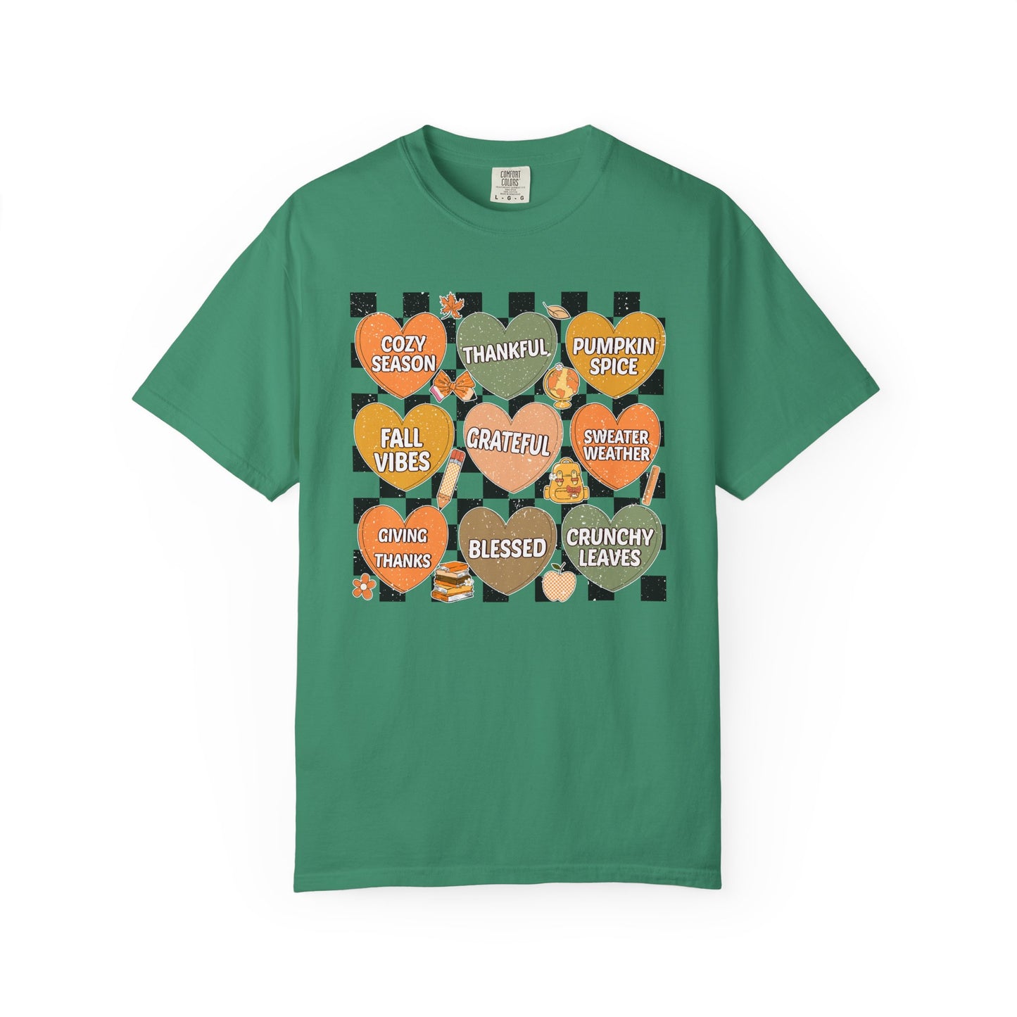 Comfort Colors Fall Shirt | Candy Hearts Distressed T-Shirt | Cozy Autumn Thanksgiving Tee | Unisex Garment Dyed Fall Graphic Shirt