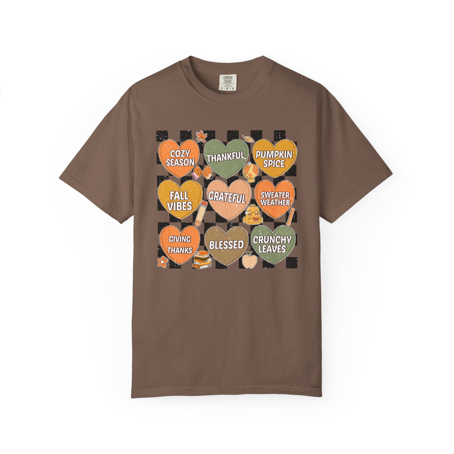 Comfort Colors Fall Shirt | Candy Hearts Distressed T-Shirt | Cozy Autumn Thanksgiving Tee | Unisex Garment Dyed Fall Graphic Shirt