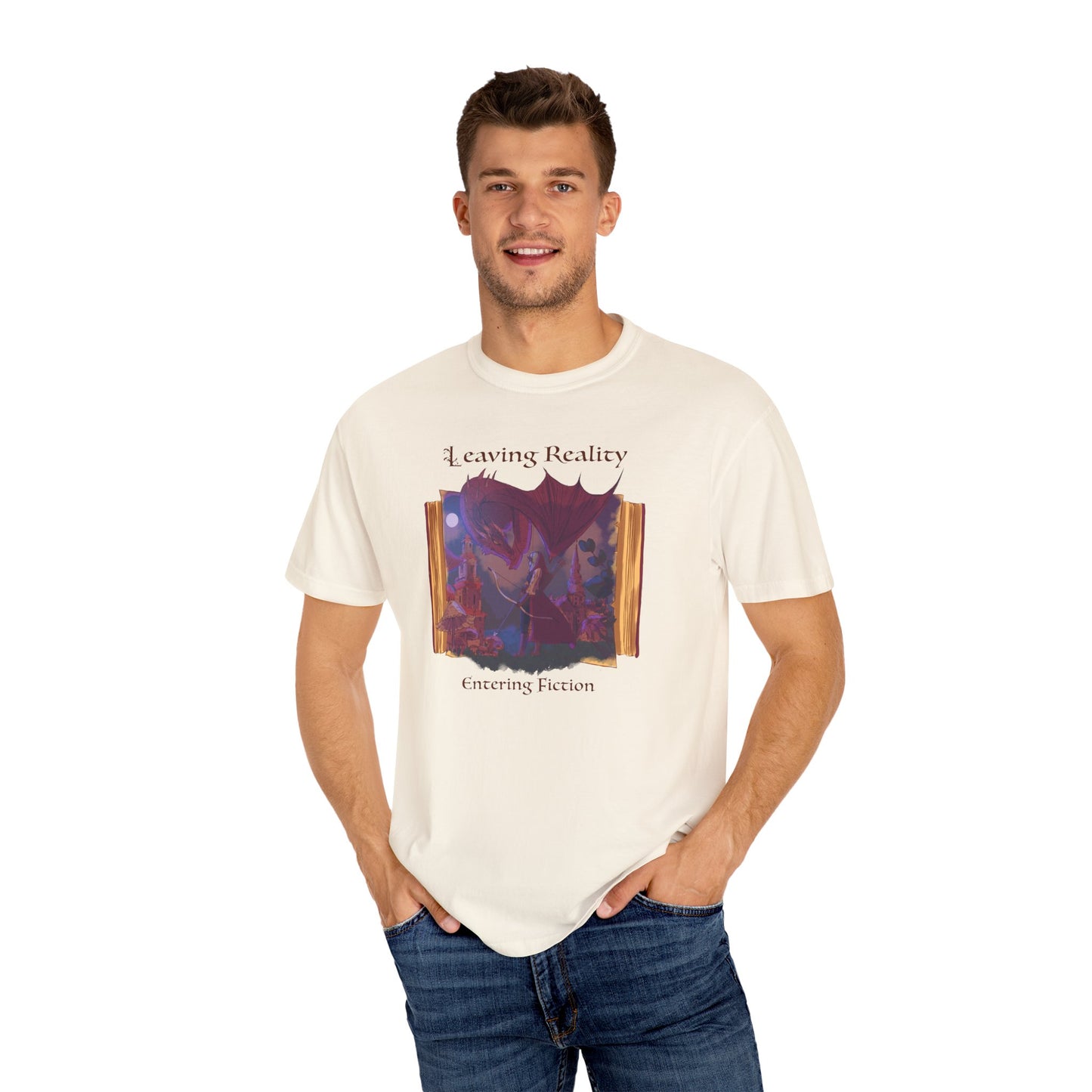 Comfort Colors Book Shirt | Leaving Reality Entering Fiction T-Shirt | Book Lover Graphic Tee | Unisex Reading Gift