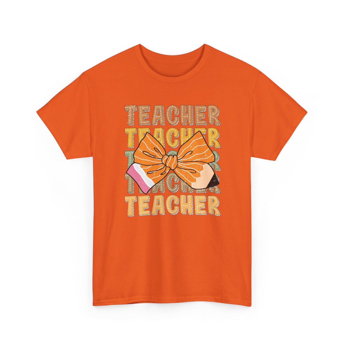 Teacher Teacher Teacher Bow Shirt | Gildan Fall Teacher T-Shirt | Cute Autumn Teacher Outfit | Teacher Appreciation Gift Tee