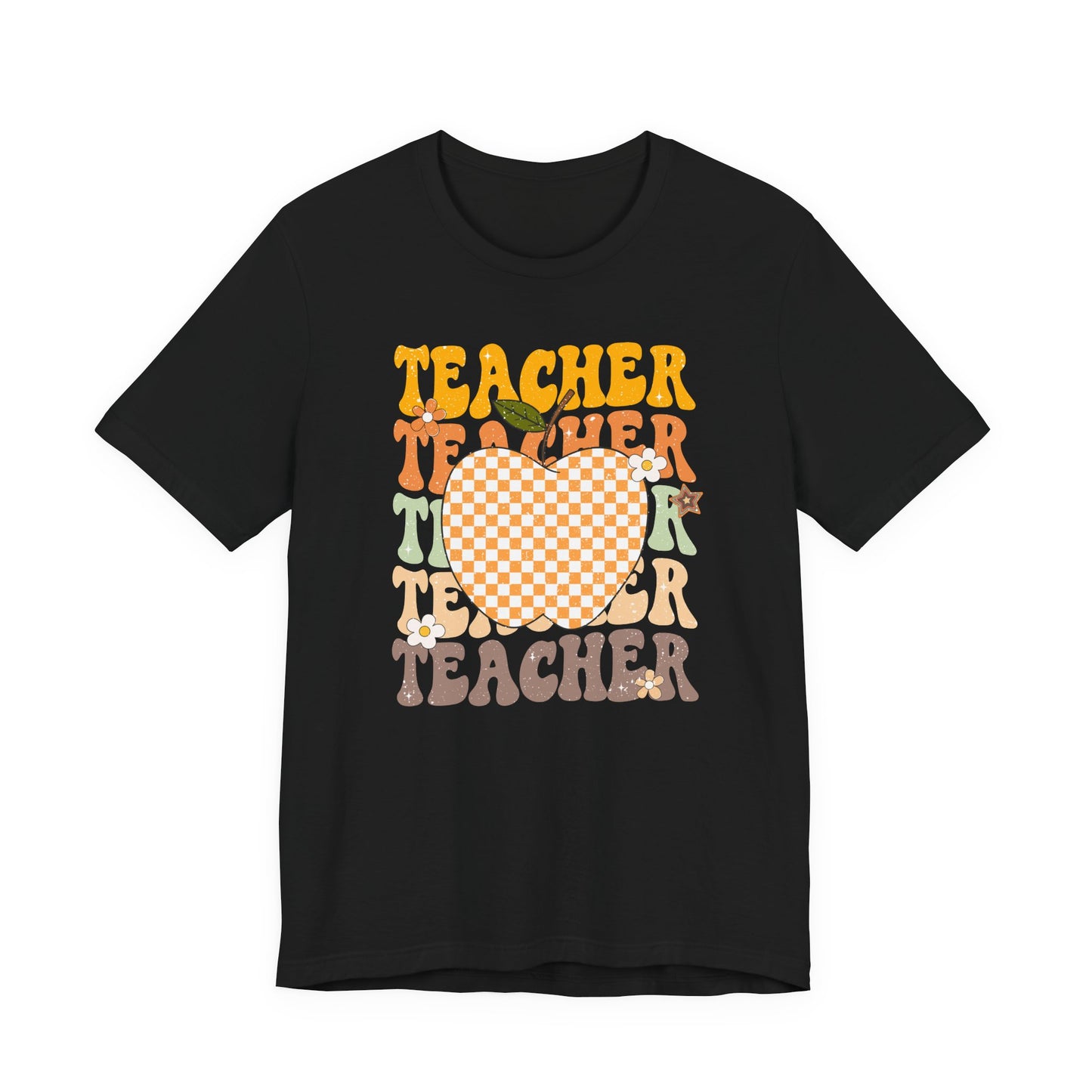 Teacher Teacher Teacher Shirt with Apple | Bella Canvas Teacher T-Shirt | Cute Teacher Graphic Tee | Back to School Teacher Outfit