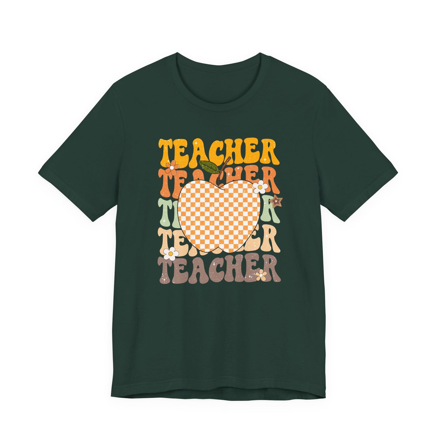 Teacher Teacher Teacher Shirt with Apple | Bella Canvas Teacher T-Shirt | Cute Teacher Graphic Tee | Back to School Teacher Outfit