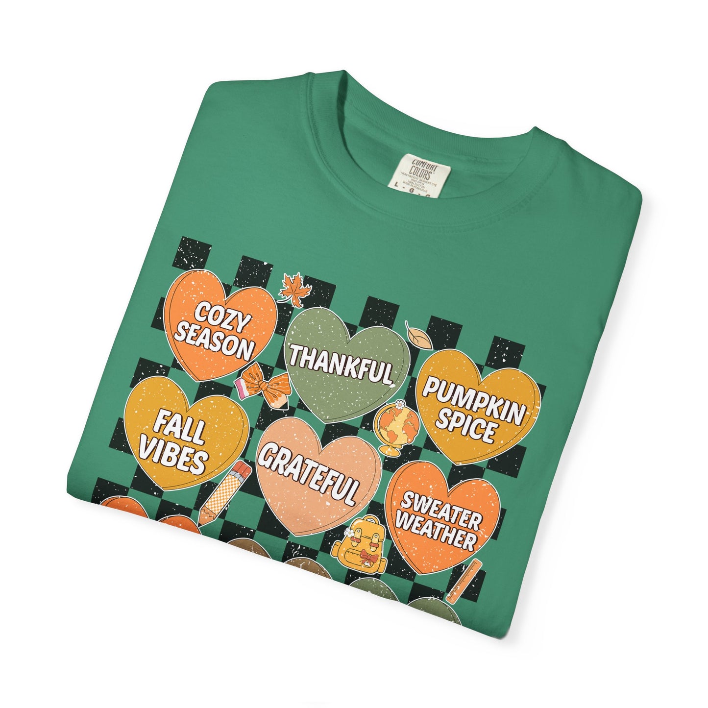 Comfort Colors Fall Shirt | Candy Hearts Distressed T-Shirt | Cozy Autumn Thanksgiving Tee | Unisex Garment Dyed Fall Graphic Shirt