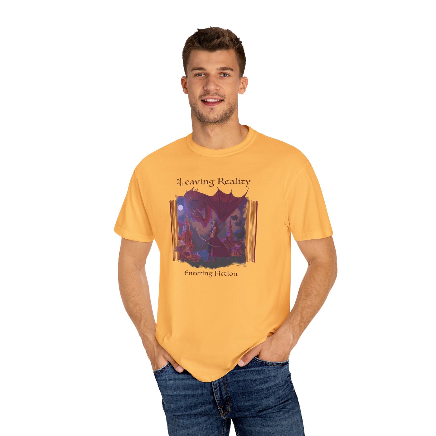 Comfort Colors Book Shirt | Leaving Reality Entering Fiction T-Shirt | Book Lover Graphic Tee | Unisex Reading Gift