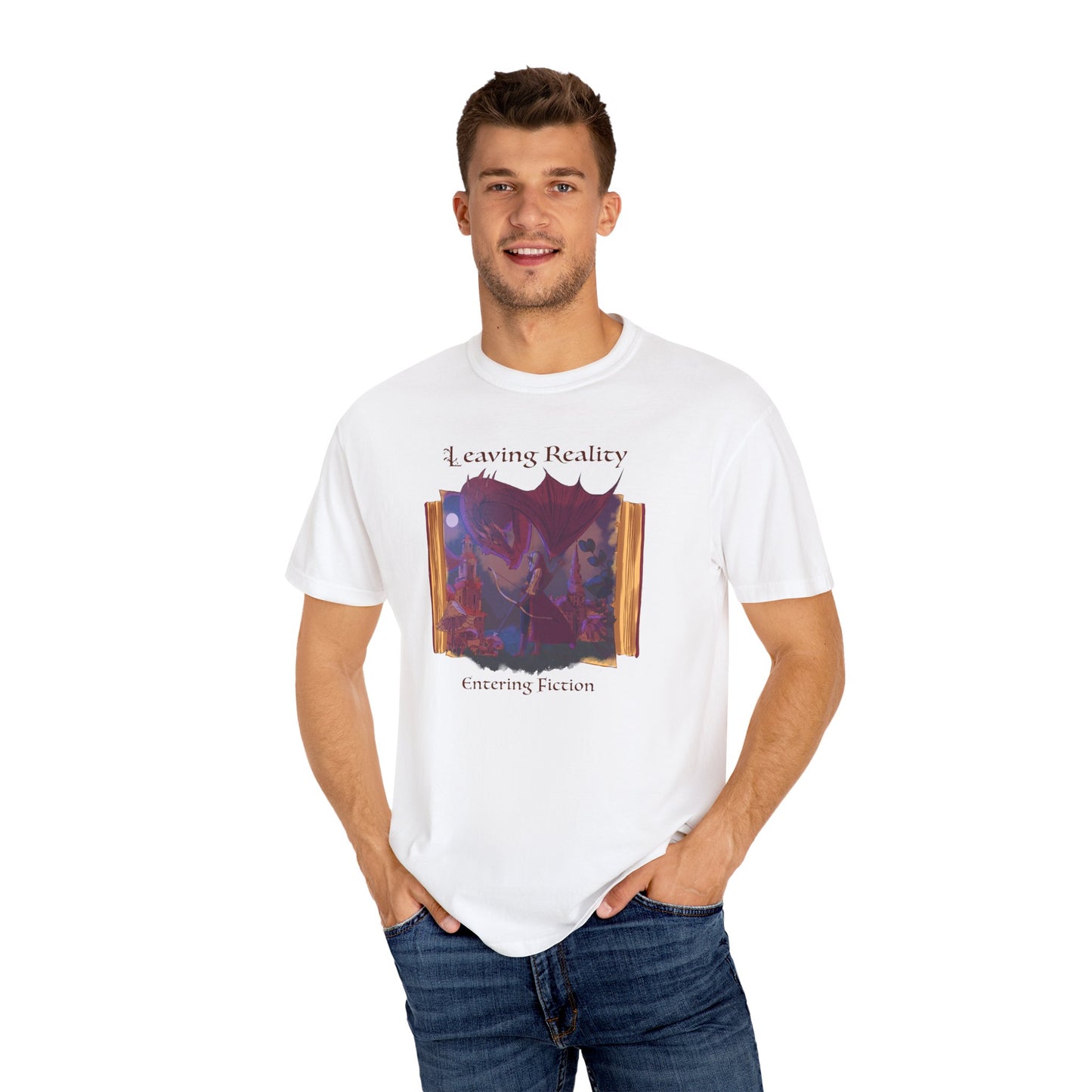 Comfort Colors Book Shirt | Leaving Reality Entering Fiction T-Shirt | Book Lover Graphic Tee | Unisex Reading Gift