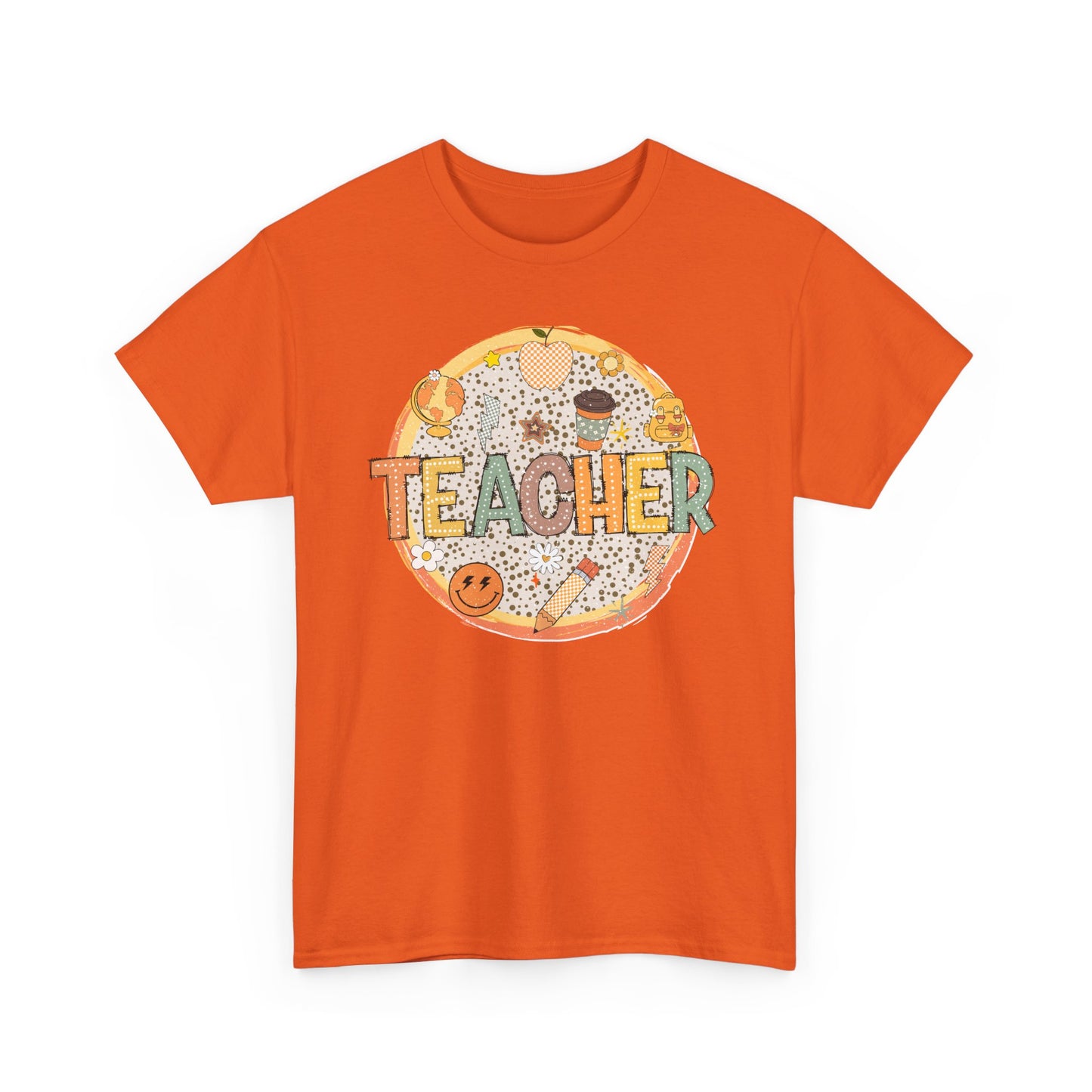 Teacher Circle Icons Shirt | Gildan Teacher T-Shirt with Pencil Apple Globe | Cute Classroom Graphic Tee | Teacher Gift Top