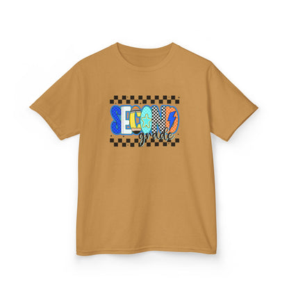 Youth Tee - "Second Grade" Colorful Checkerboard Back-to-School Shirt