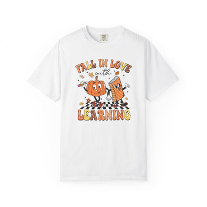 Fall in Love with Learning Shirt | Teacher Pumpkin Book Tee | Comfort Colors Autumn Teacher T-Shirt | Cute Fall Classroom Outfit