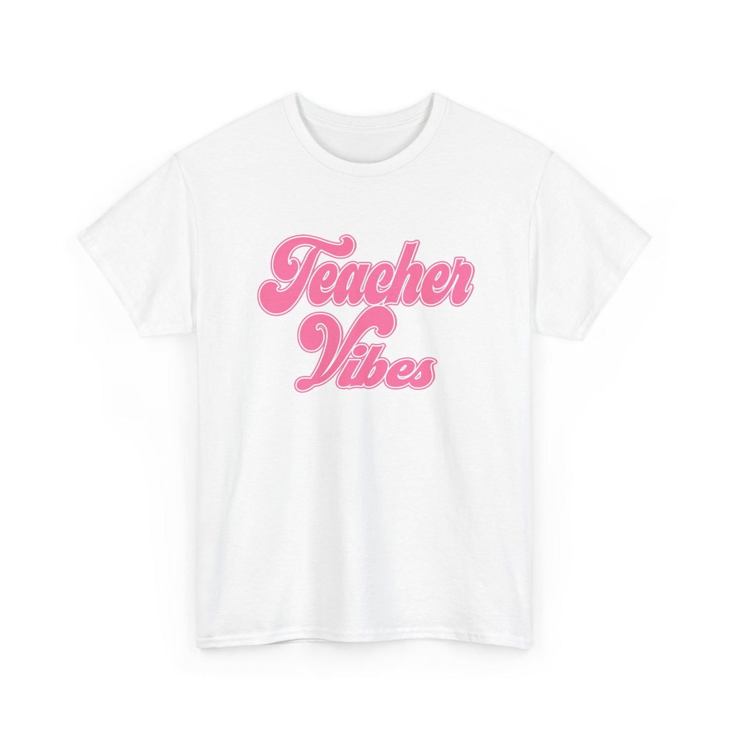 Teacher Vibes T-Shirt - Pink Retro Script Tee for Teachers, Teacher Appreciation Gift