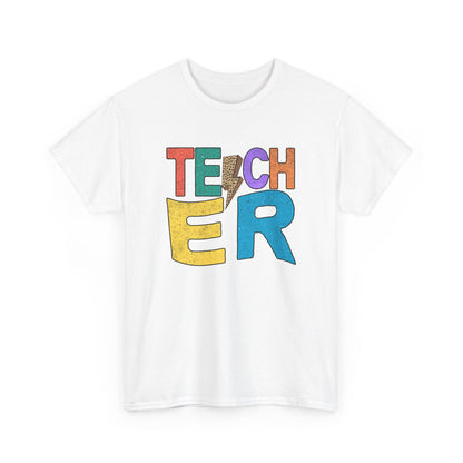 Teacher Colorblock Graphic Tee - Retro Bold "TEACHER" Design