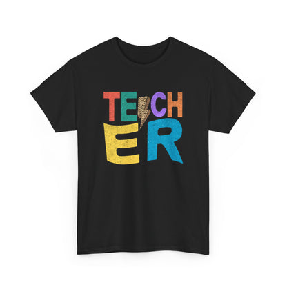 Teacher Colorblock Graphic Tee - Retro Bold "TEACHER" Design