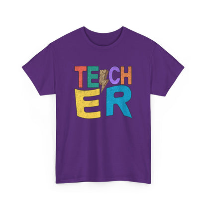 Teacher Colorblock Graphic Tee - Retro Bold "TEACHER" Design
