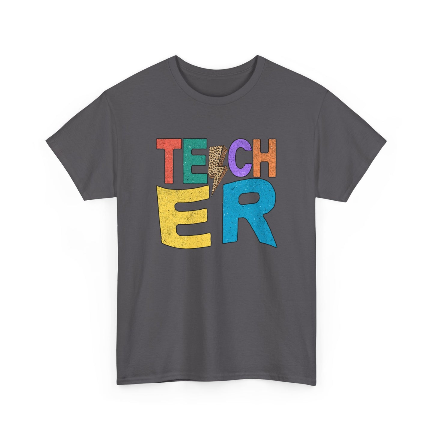 Teacher Colorblock Graphic Tee - Retro Bold "TEACHER" Design