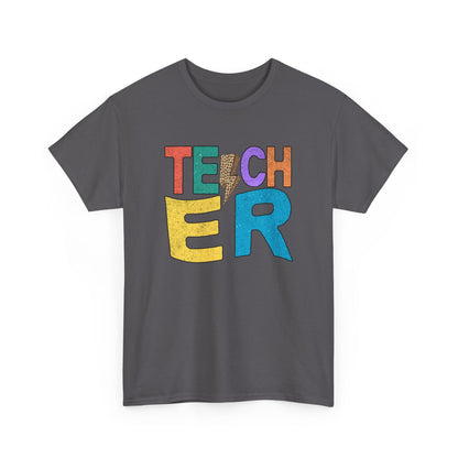 Teacher Colorblock Graphic Tee - Retro Bold "TEACHER" Design