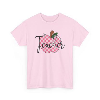 Teacher Apple T‑Shirt - Pink Gingham Apple 'Teacher' Graphic Tee