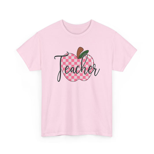 Teacher Apple T‑Shirt - Pink Gingham Apple 'Teacher' Graphic Tee