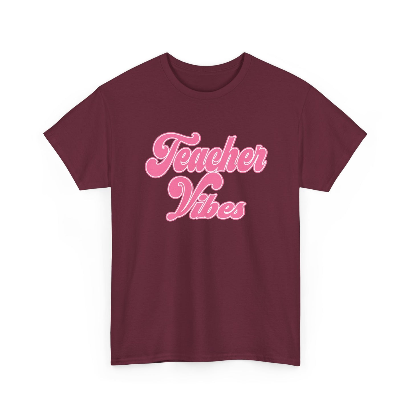 Teacher Vibes T-Shirt - Pink Retro Script Tee for Teachers, Teacher Appreciation Gift