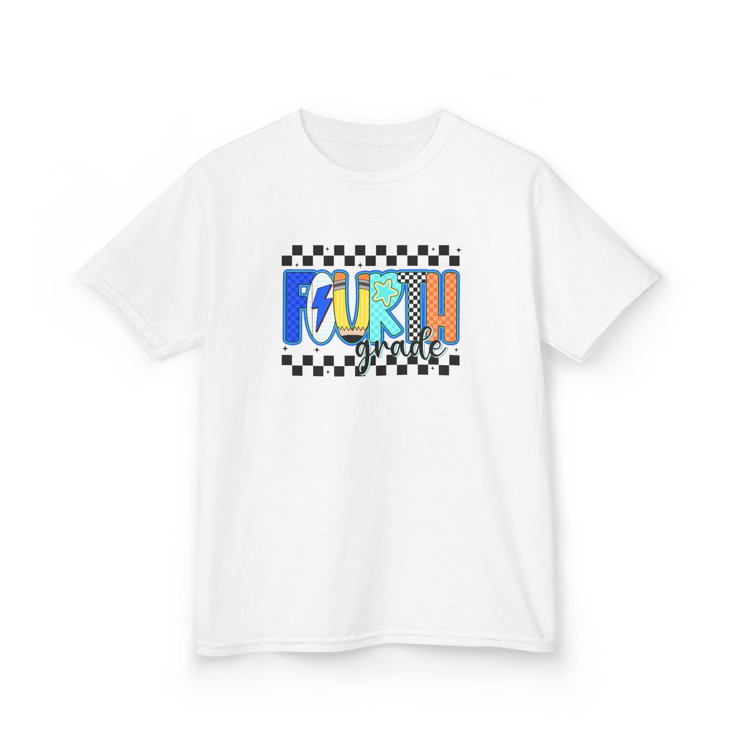 Youth Tee - "Forth Grade" Colorful Checkerboard Back-to-School Shirt