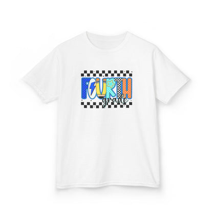 Youth Tee - "Forth Grade" Colorful Checkerboard Back-to-School Shirt