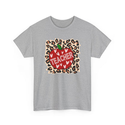 Teacher Apple Leopard Print T‑Shirt  - Cute Back‑to‑School Gift