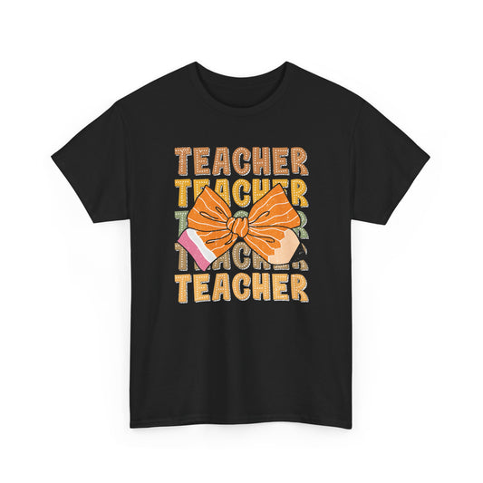 Teacher Teacher Teacher Bow Shirt | Gildan Fall Teacher T-Shirt | Cute Autumn Teacher Outfit | Teacher Appreciation Gift Tee