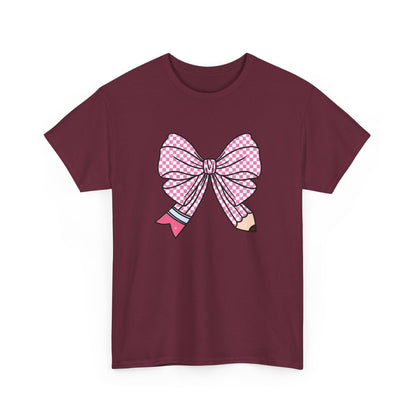 Pencil Bow T-Shirt - Cute Pink Ribbon Graphic Tee