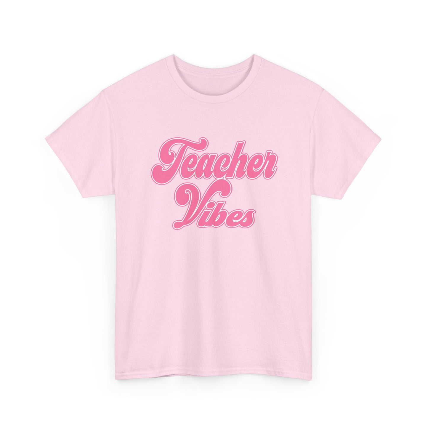 Teacher Vibes T-Shirt - Pink Retro Script Tee for Teachers, Teacher Appreciation Gift