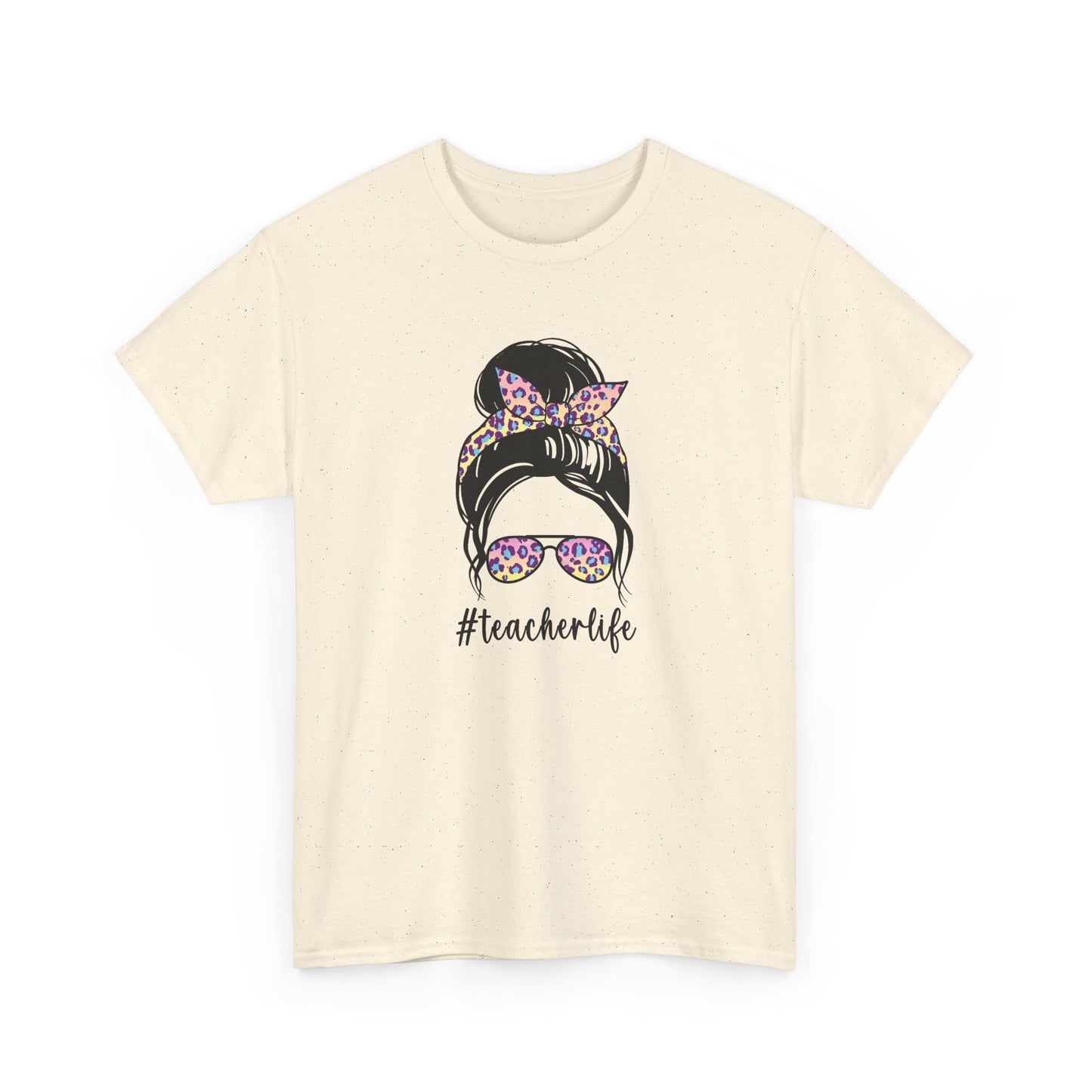Teacher Life Graphic Tee - Messy Bun Sunglasses Floral Bandana #teacherlife