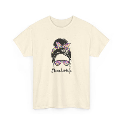 Teacher Life Graphic Tee - Messy Bun Sunglasses Floral Bandana #teacherlife