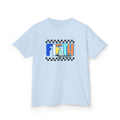 Youth Tee - "Fifth Grade" Colorful Checkerboard Back-to-School Shirt