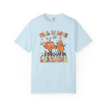 Fall in Love with Learning Shirt | Teacher Pumpkin Book Tee | Comfort Colors Autumn Teacher T-Shirt | Cute Fall Classroom Outfit