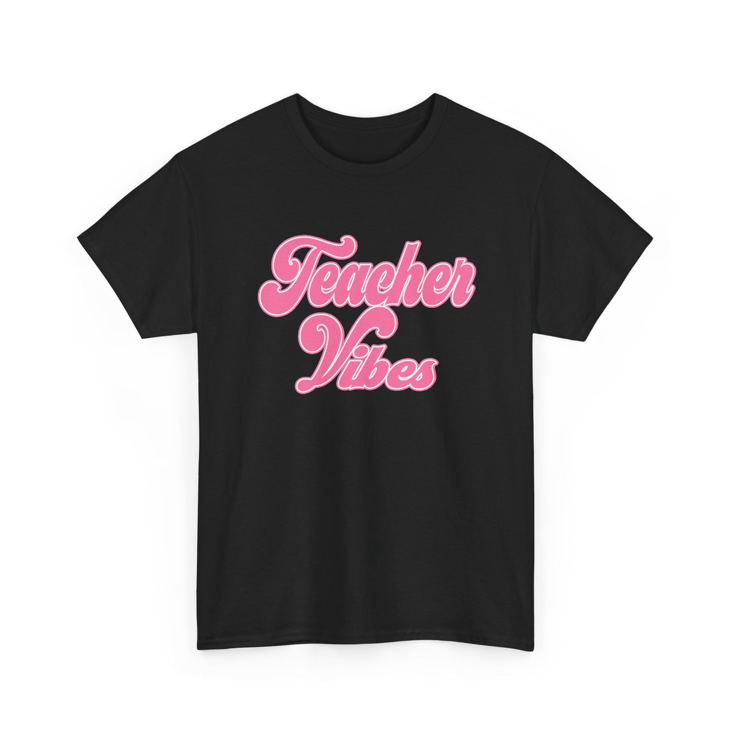 Teacher Vibes T-Shirt - Pink Retro Script Tee for Teachers, Teacher Appreciation Gift