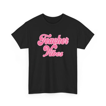 Teacher Vibes T-Shirt - Pink Retro Script Tee for Teachers, Teacher Appreciation Gift