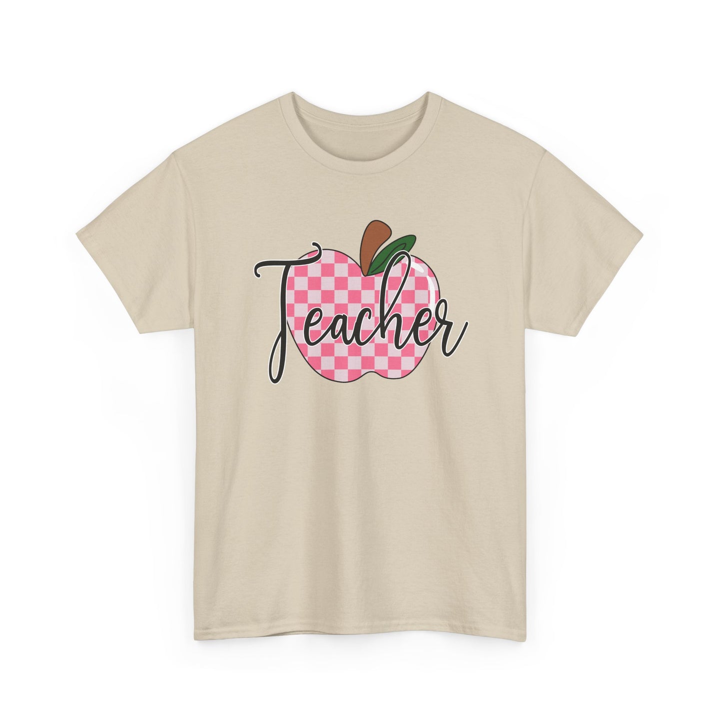 Teacher Apple T‑Shirt - Pink Gingham Apple 'Teacher' Graphic Tee