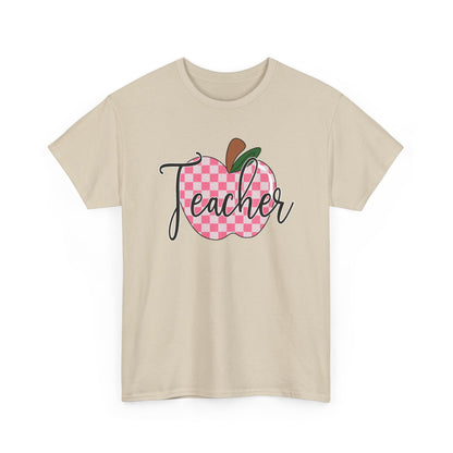 Teacher Apple T‑Shirt - Pink Gingham Apple 'Teacher' Graphic Tee