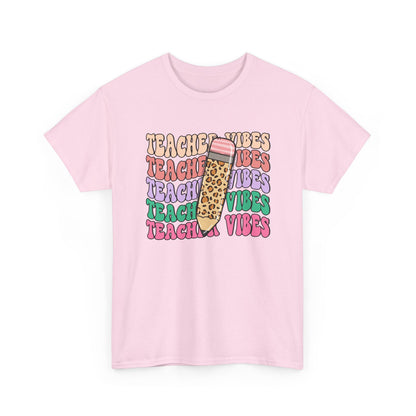 Teacher Vibes T‑Shirt - Cute Leopard Pencil Graphic Tee for Teachers