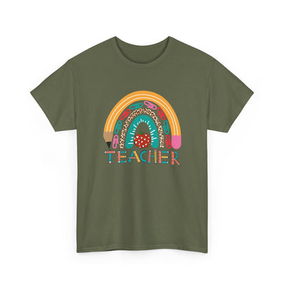 Teacher Rainbow Graphic Tee - Cute School Strawberry Design