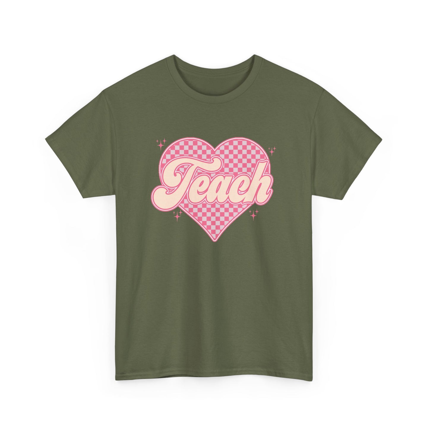 Teacher Heart Tee - Pink Retro "Teach" Graphic Shirt