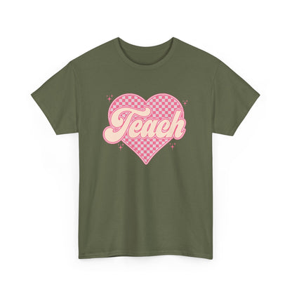 Teacher Heart Tee - Pink Retro "Teach" Graphic Shirt