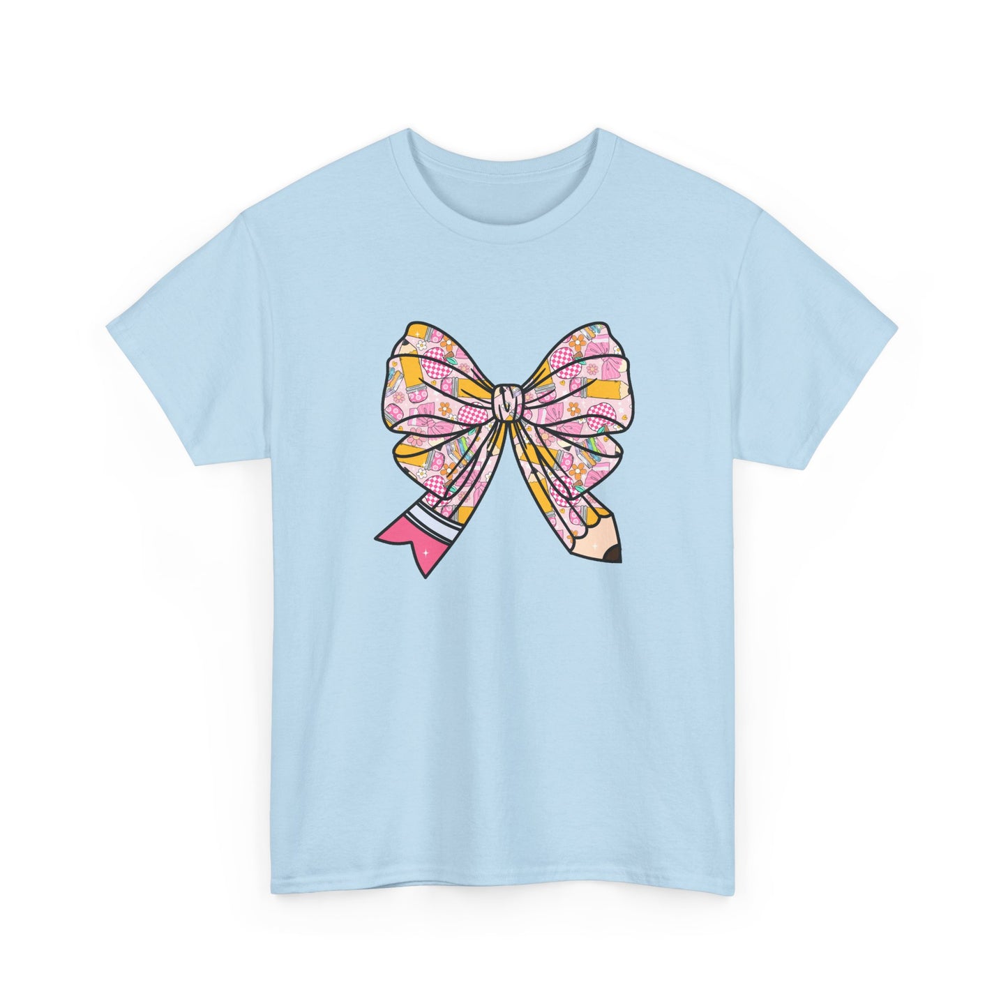 Pencil Bow T-Shirt - Cute Pink Ribbon Graphic Tee