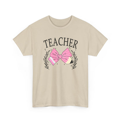 Teacher Pink Bow T-Shirt - Cute Floral School Gift for Educators