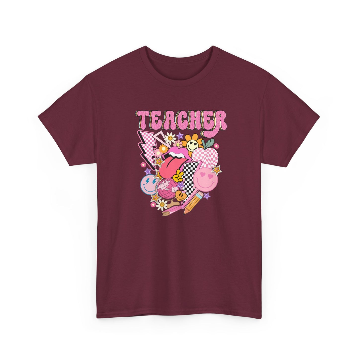 Teacher Graphic Tee - Cute Pink Retro Patchwork Design