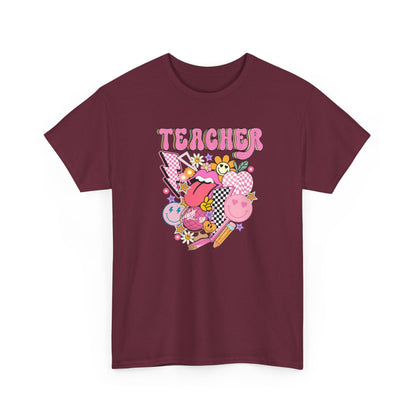 Teacher Graphic Tee - Cute Pink Retro Patchwork Design