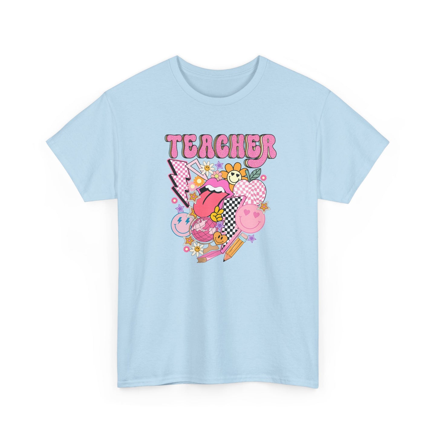 Teacher Graphic Tee - Cute Pink Retro Patchwork Design