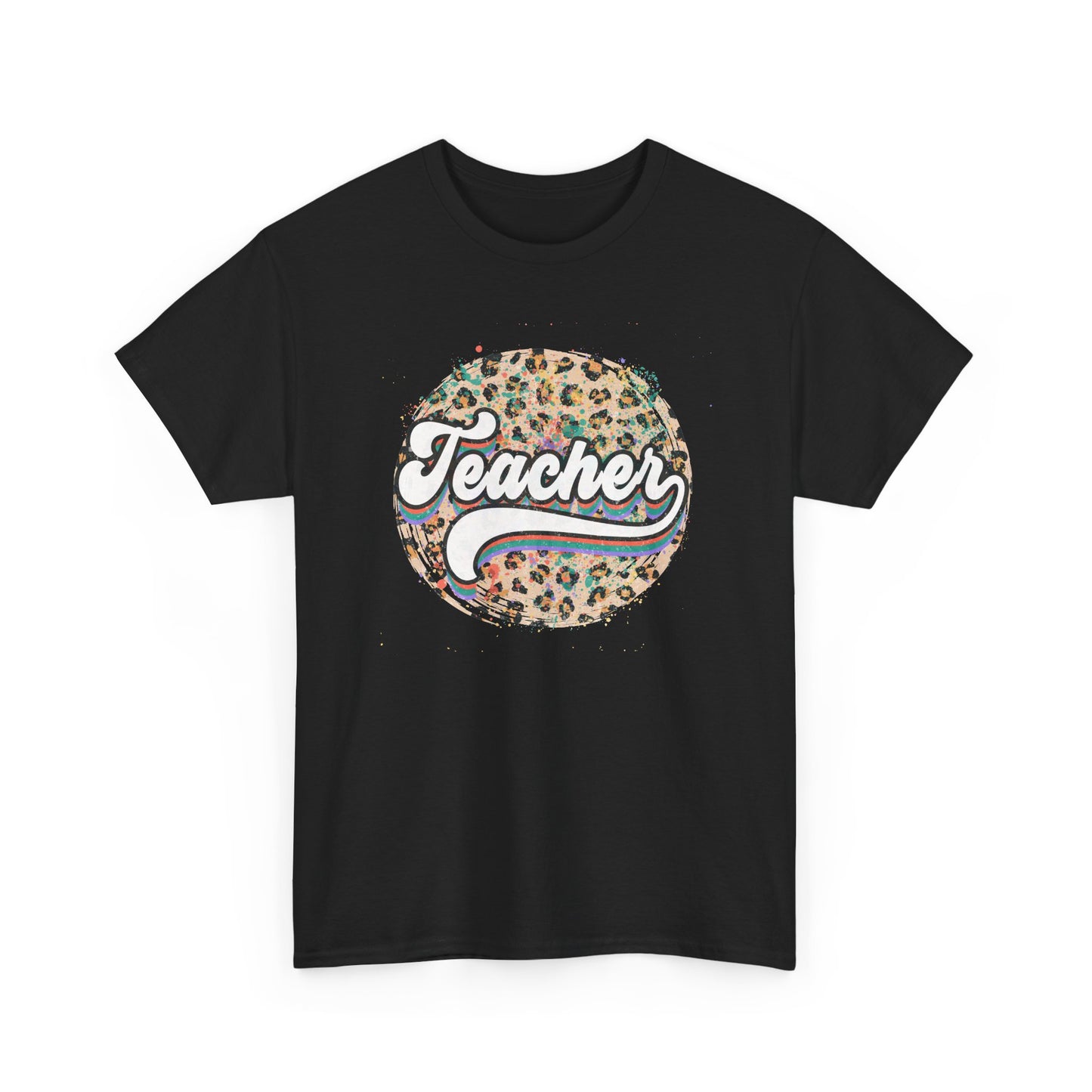 Teacher Leopard Circle Graphic Tee - Retro Script School Apparel